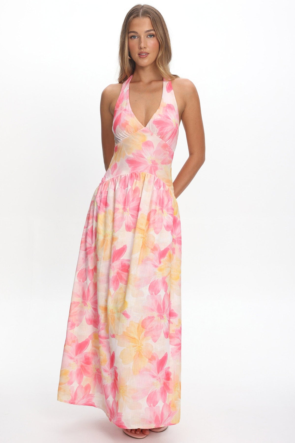 Endira Drop Waist Maxi Dress Floral Pink