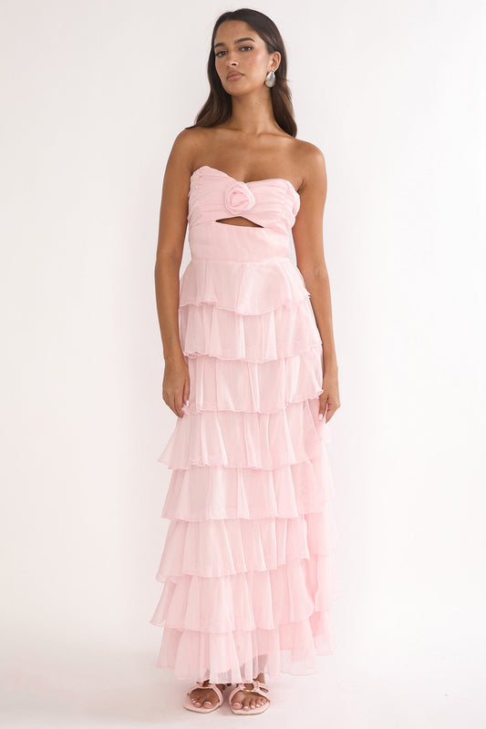 Janelia Layered Frill Maxi Dress Pink