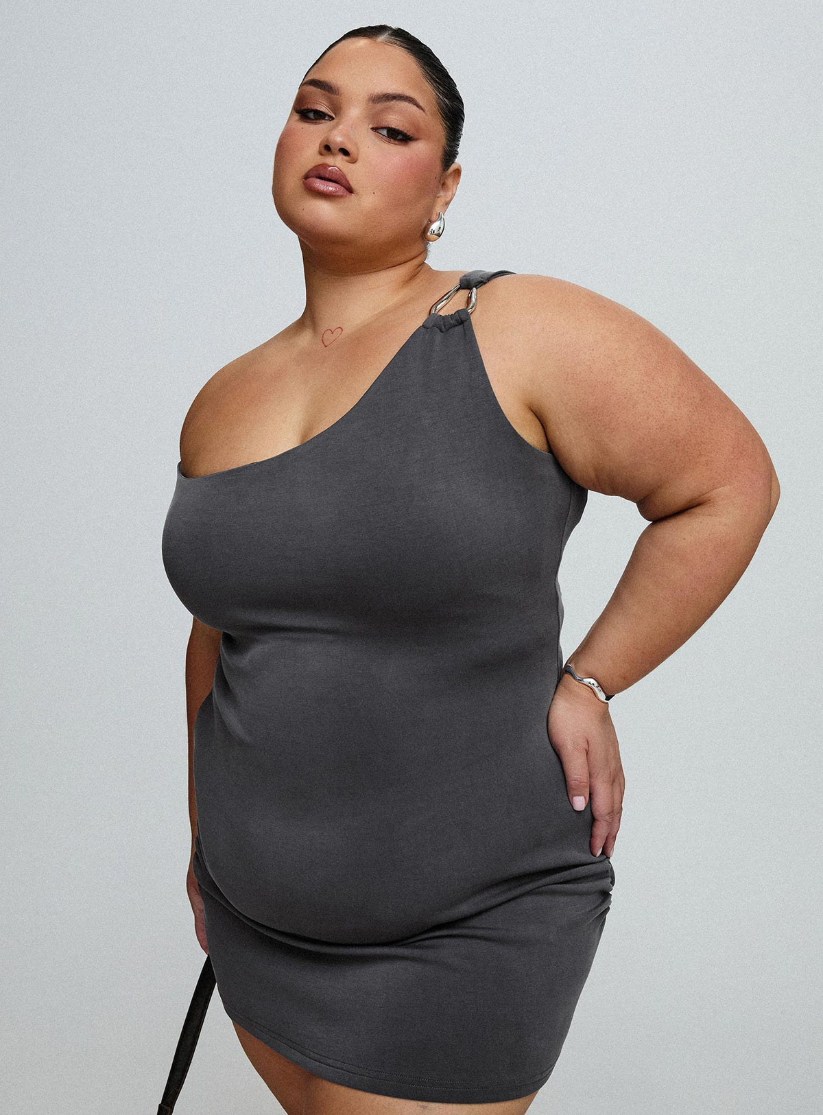 True Desires One Shoulder Mini Dress Grey