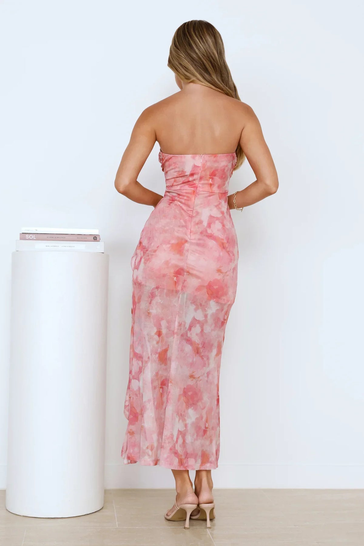 Firefly Heat Strapless Mesh Maxi Dress Pink