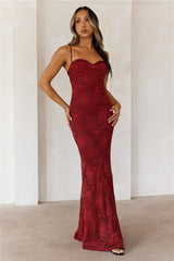 Chasing Midnight Lace Maxi Dress Wine