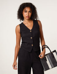Crinkle Button Front Waistcoat