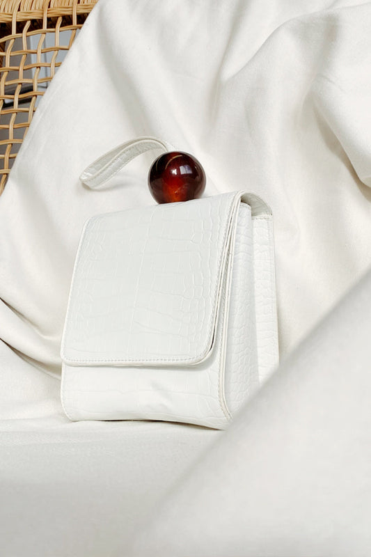 Audrey Wrist Strap Bead Purse White