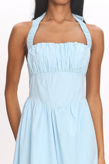 Irisa Elasticated Halter Maxi Dress Ice Blue