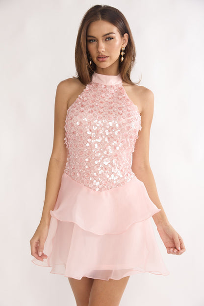 Brietta Embellished Bodice Mini Dress Blush