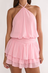 Seliah Halter Layered Hem Mini Dress Blush