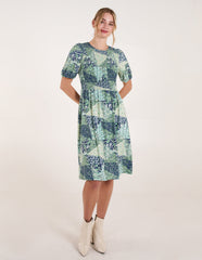 Shirred Bust Puff Sleeve Patchwork Mini Dress