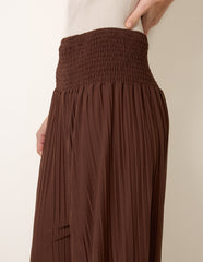 Shirred Waist Pleated Wide Leg Trousers