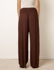 Shirred Waist Pleated Wide Leg Trousers