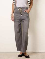 Drawstring Seam Detail Wide Leg Jeans