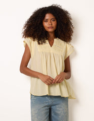 Cotton Embroidery Detail Ruffle Sleeve Top