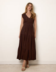 V Neck Tiered Midi Dress