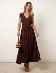 V Neck Tiered Midi Dress