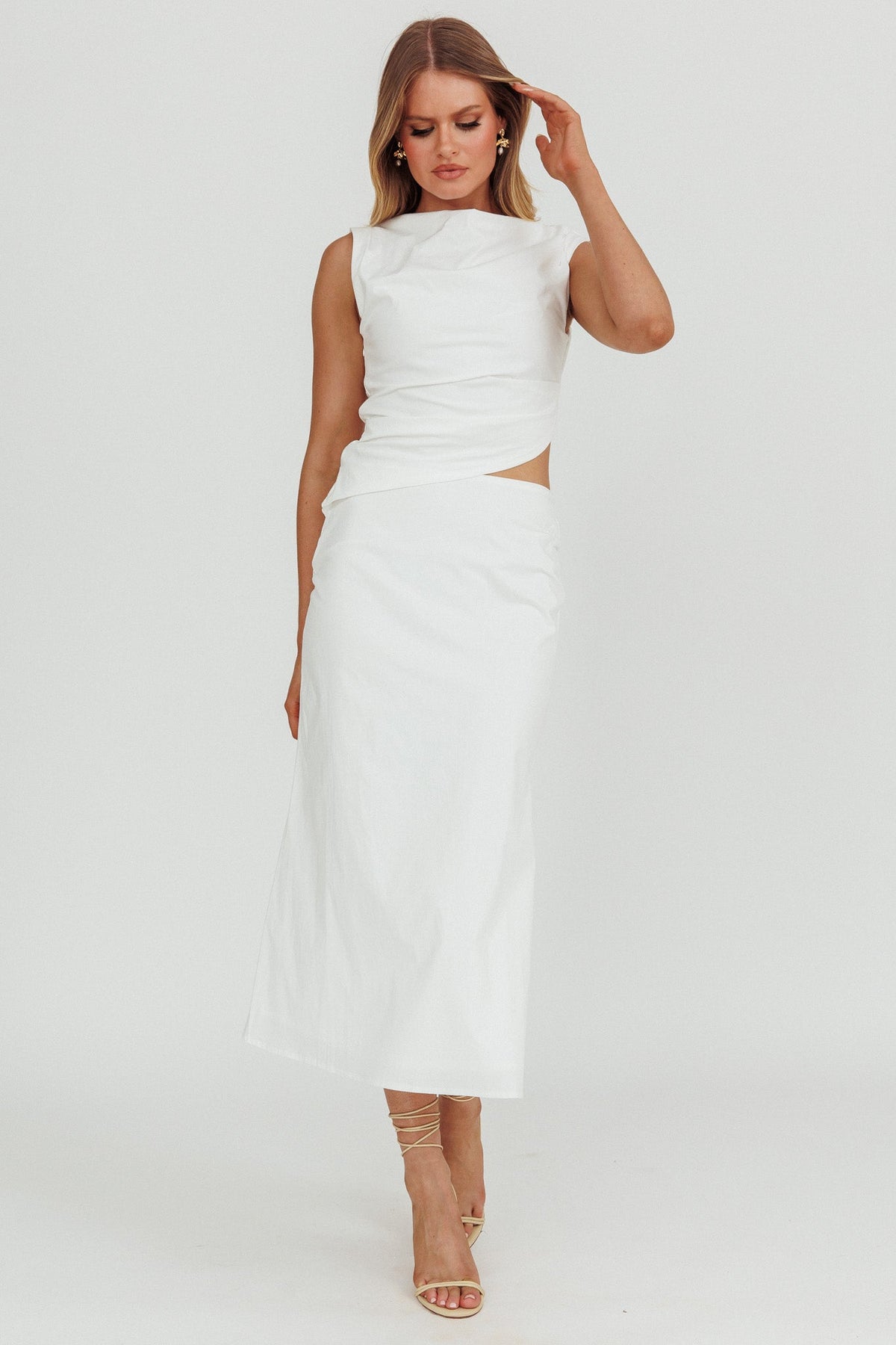 Lorely Boat Neck Cut Out Midi Dress White