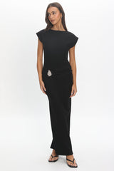 Briona Short Sleeve Buckle Maxi Dress Textured Black