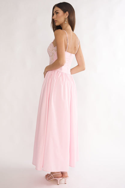She's A Lady Lace Bodice Maxi Dress Pink