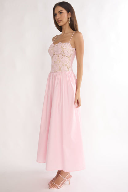 She's A Lady Lace Bodice Maxi Dress Pink