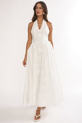 Talirosa Embroidered Halterneck Maxi Dress White