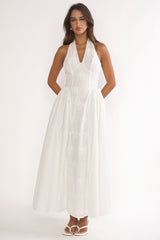 Talirosa Embroidered Halterneck Maxi Dress White