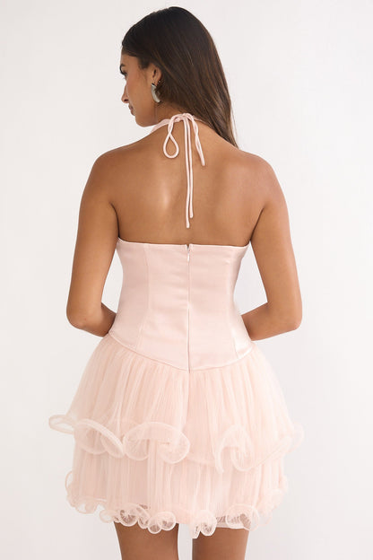 Ellery Halterneck Layered Hem Mini Dress Pink