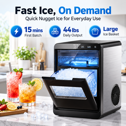 Portable Nugget Ice Maker – Compact Countertop Ice Maker Producing Soft Chewable Ice for Home & Events