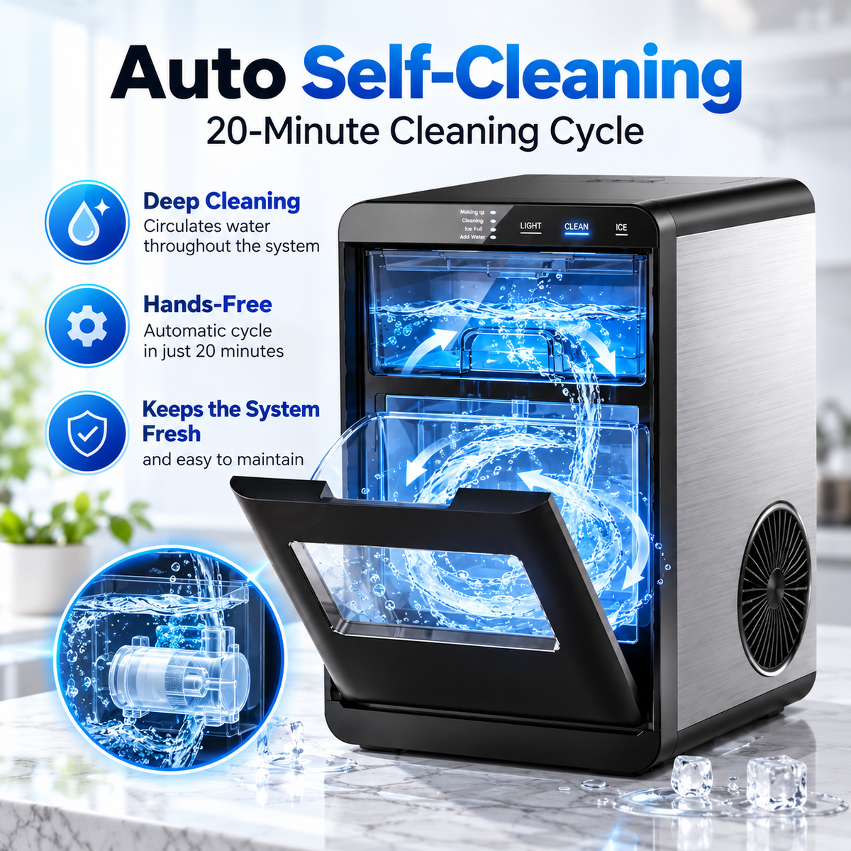 Portable Nugget Ice Maker – Compact Countertop Ice Maker Producing Soft Chewable Ice for Home & Events