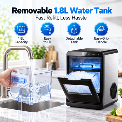 Portable Nugget Ice Maker – Compact Countertop Ice Maker Producing Soft Chewable Ice for Home & Events