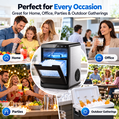 Portable Nugget Ice Maker – Compact Countertop Ice Maker Producing Soft Chewable Ice for Home & Events