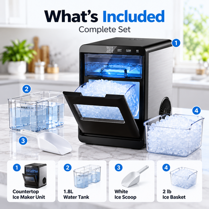 Portable Nugget Ice Maker – Compact Countertop Ice Maker Producing Soft Chewable Ice for Home & Events