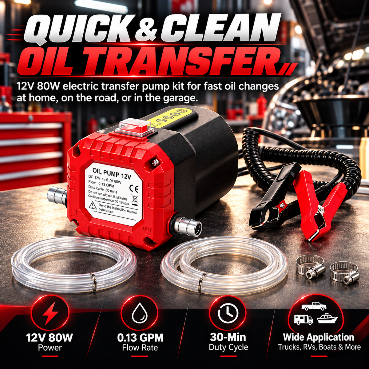 🛢️⚡ 12V 80W Electric Oil Extractor Pump – Engine Oil & Gear Oil Transfer Kit with Hoses
