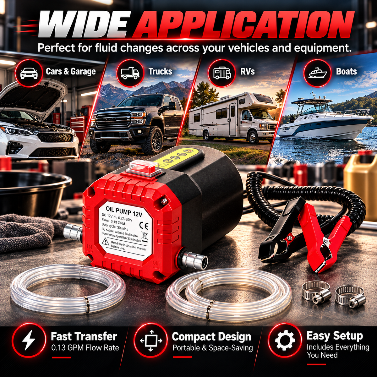 🛢️⚡ 12V 80W Electric Oil Extractor Pump – Engine Oil & Gear Oil Transfer Kit with Hoses