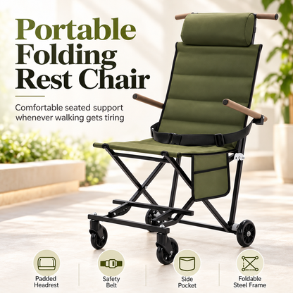 Portable Folding Rest Chair with Wheels & Padded Headrest