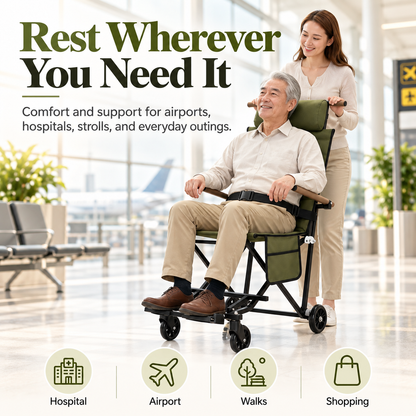 Portable Folding Rest Chair with Wheels & Padded Headrest