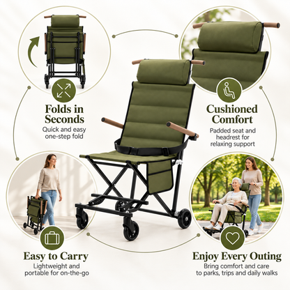 Portable Folding Rest Chair with Wheels & Padded Headrest
