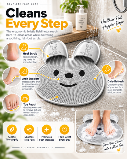 Non-Slip Bunny Shower Foot Scrubber – Soft Bristle Foot Cleaning & Massage Mat
