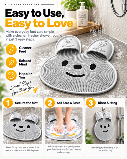 Non-Slip Bunny Shower Foot Scrubber – Soft Bristle Foot Cleaning & Massage Mat