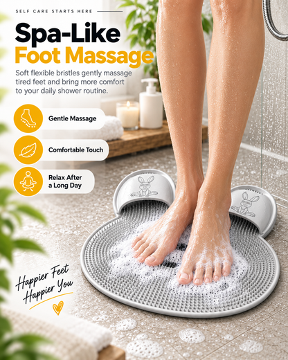 Non-Slip Bunny Shower Foot Scrubber – Soft Bristle Foot Cleaning & Massage Mat