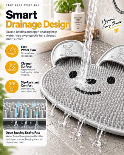 Non-Slip Bunny Shower Foot Scrubber – Soft Bristle Foot Cleaning & Massage Mat