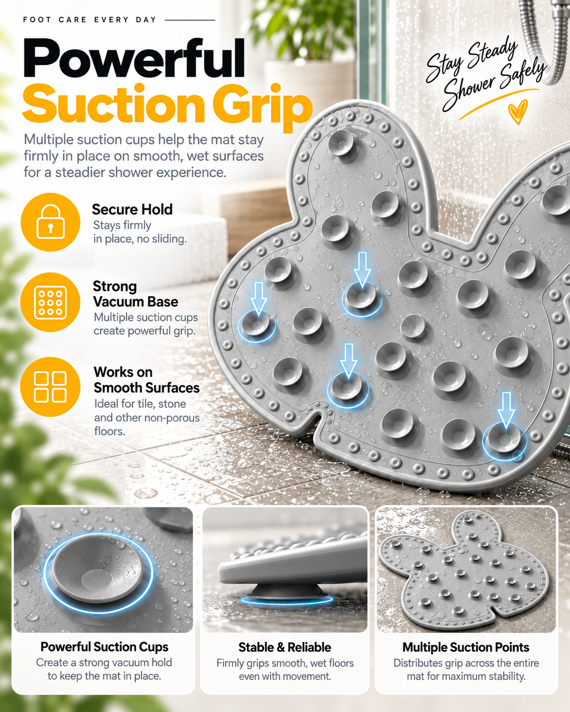 Non-Slip Bunny Shower Foot Scrubber – Soft Bristle Foot Cleaning & Massage Mat