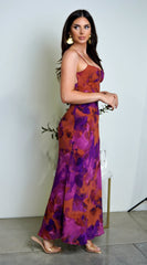Kaelie Multicolor Chiffon Print Maxi Dress - Purple