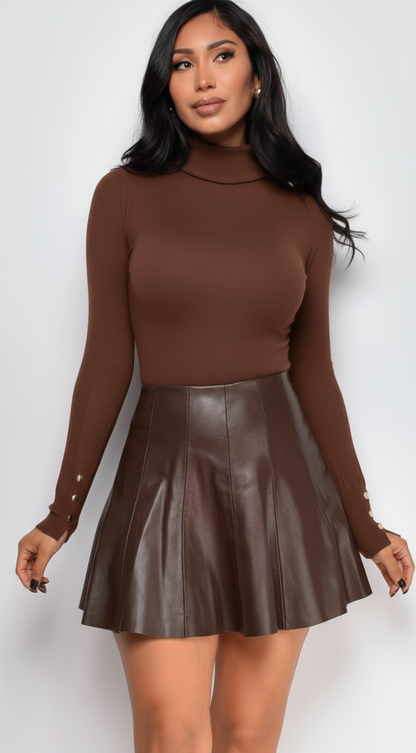 Gigi High Neck Long Sleeve Top - Brown