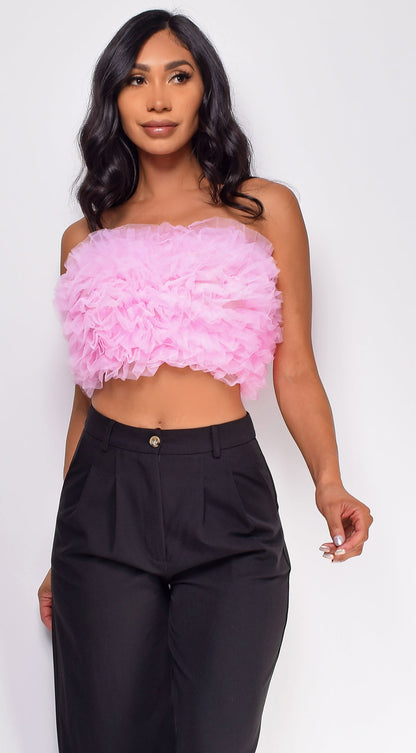 Ryan Mesh Tulle Tube Top - Pink