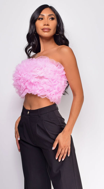 Ryan Mesh Tulle Tube Top - Pink