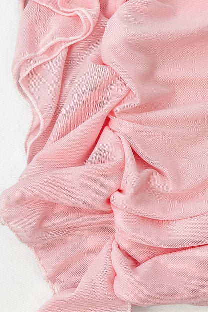 Halter Pink Fitted Frill Train Short Dress