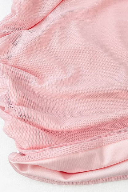 Halter Pink Fitted Frill Train Short Dress