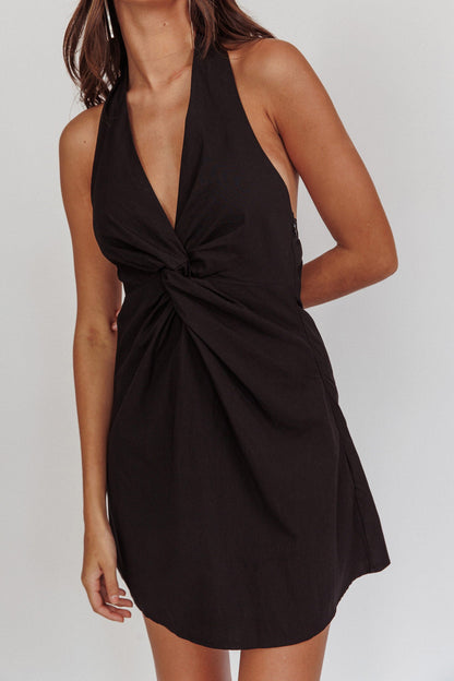 Zoriah Twist Bust Halterneck Mini Dress Black