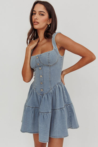 Deep Dive Square Neck Mini Dress Denim
