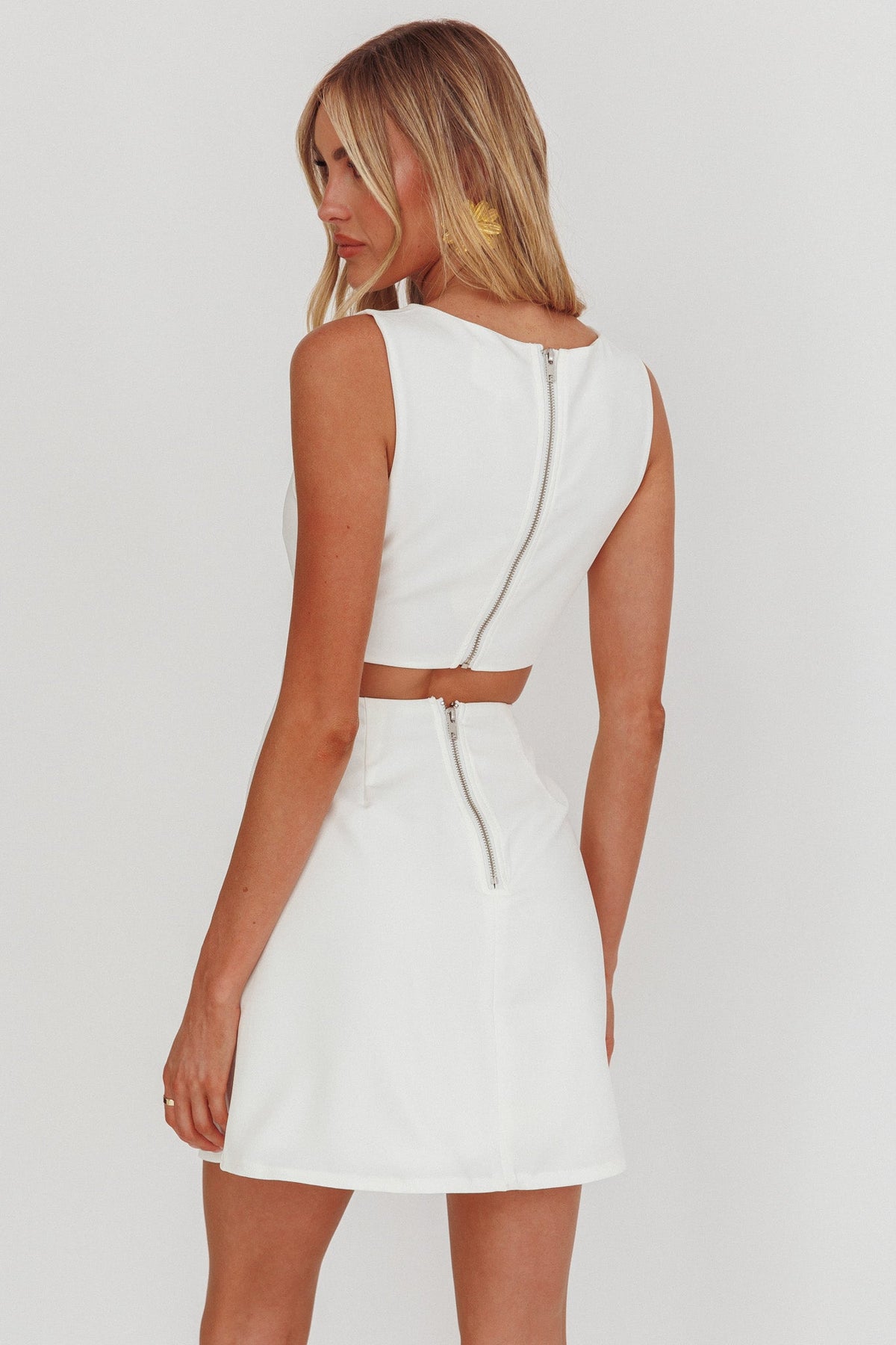 Shannon Boat Neck Sleeveless Mini Dress White