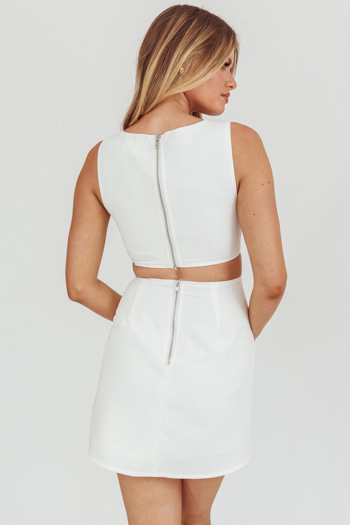 Shannon Boat Neck Sleeveless Mini Dress White