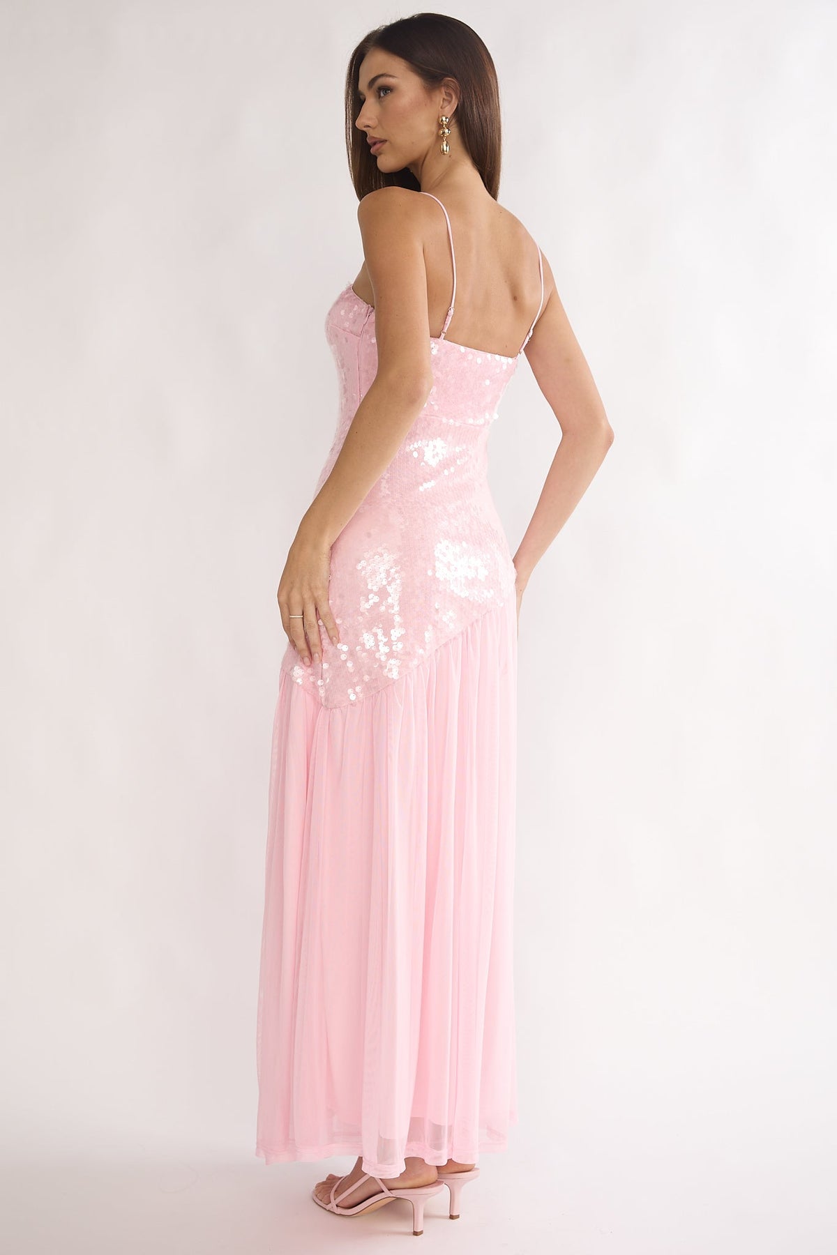 Azure Sun Drop Waist Split Maxi Dress Sequin Pink
